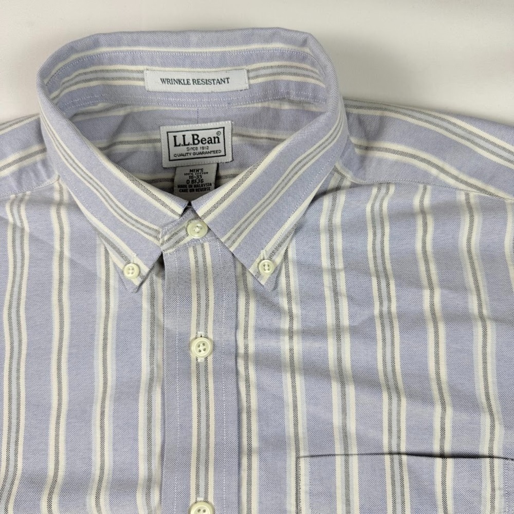 L.L. Bean Mens Blue Striped Oxford Cotton Button Up Shirt Size 16-35 0 BFJ6